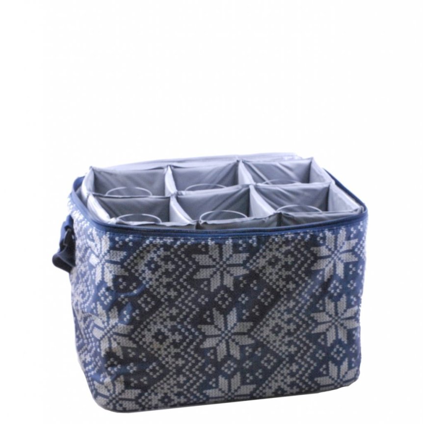 transportväska för 6 glas - sininen neulottu viimeistely viimeistely