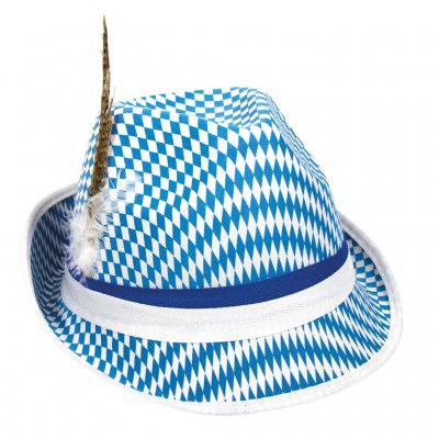 Tirolilainen hattu sininen ja valkoinen ruudullinen kuvio